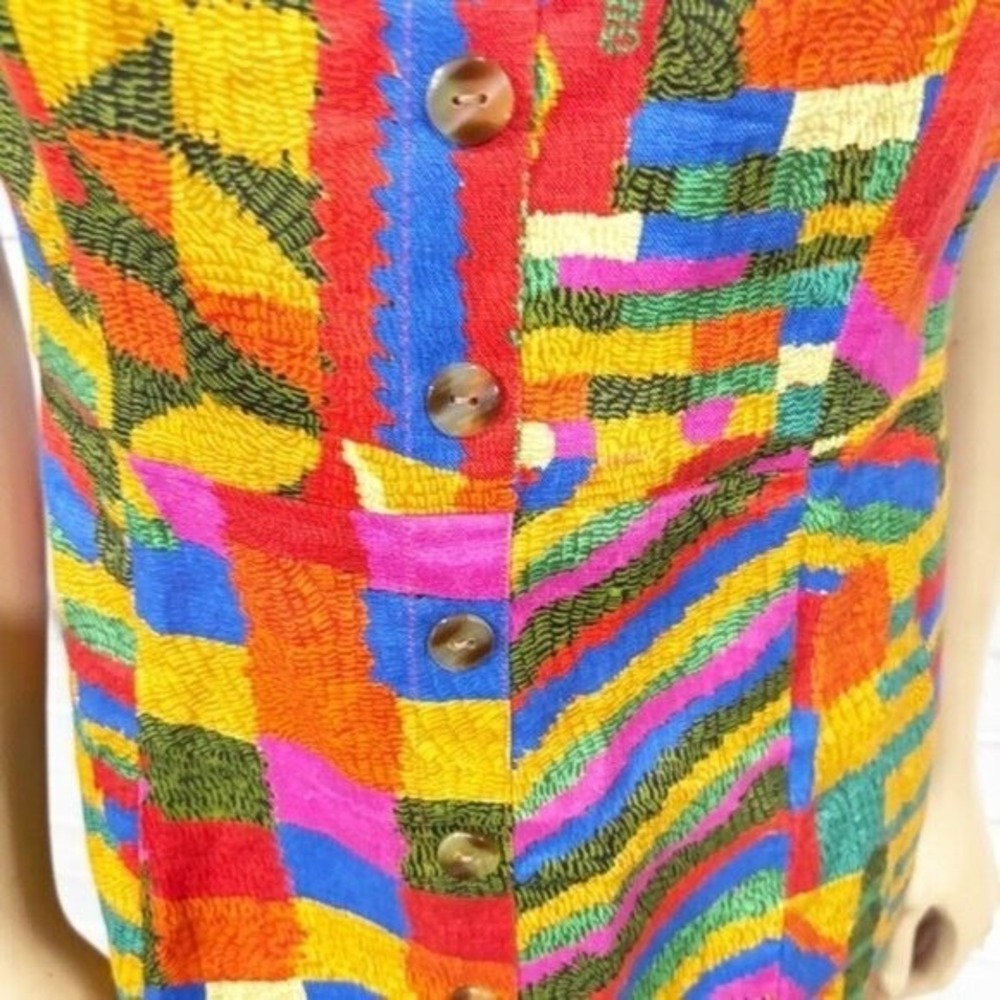 Farm Rio Mixed Patchwork Geometric Button Front M… - image 6